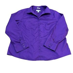 Chico's Womens Shirt Size 3 Plum Button Up No Iron Long Sleeve 100% Cotton Top L